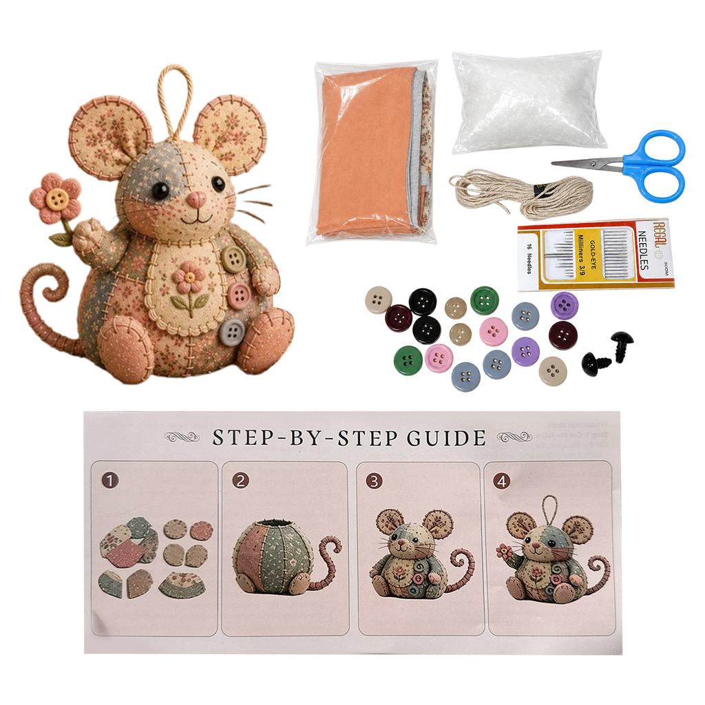 Patchwork Mouse DIY Sewing Kit Handmade Fabric Craft Kit for Decorative Soft Toy Making with Detailed Instructions and Materials Included