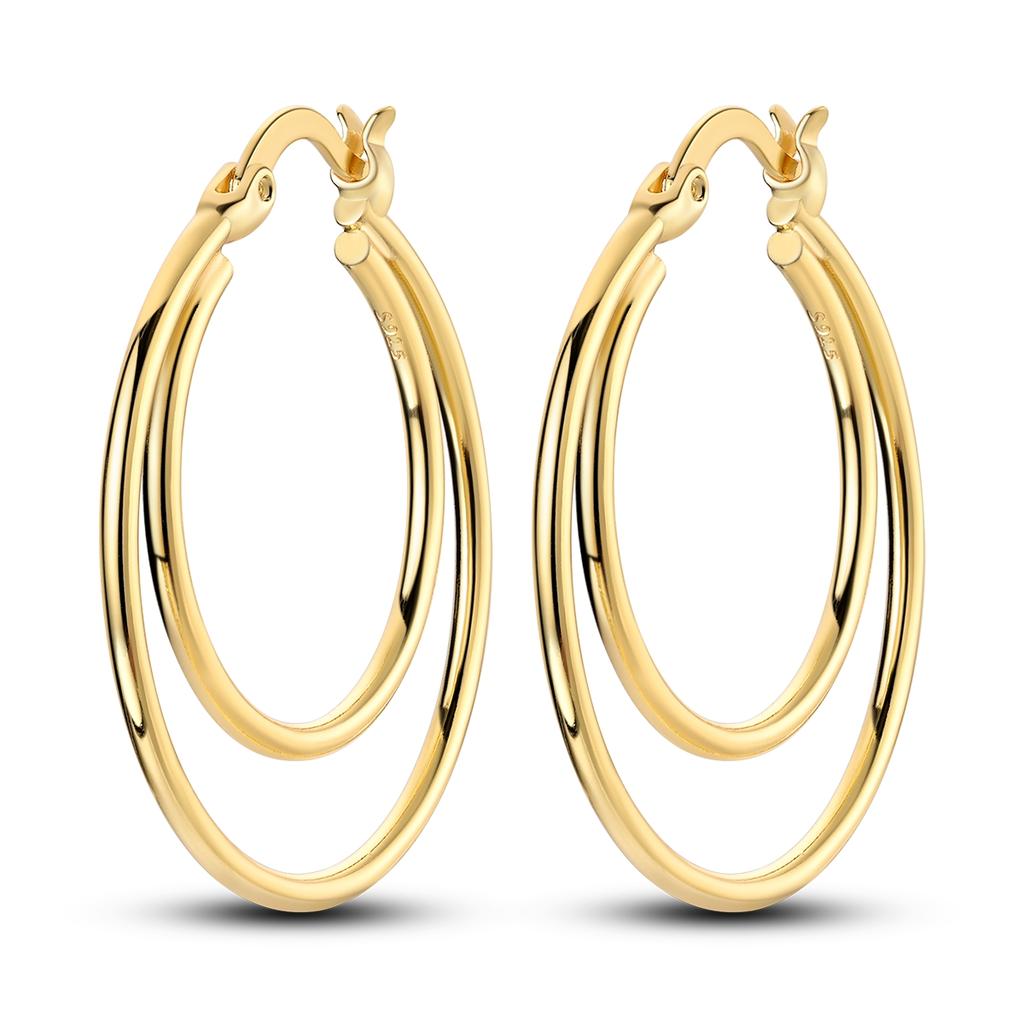 925 Silver Earrings Golden Round Circle Hoop Earrings For Woman Female Fashion Wedding Engagement Jewelry