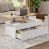 100*50*40cm Height-Adjustable Coffee Table with Hidden Storage, 2 Drawers, Semi-Open Storage, in White + Wood Color