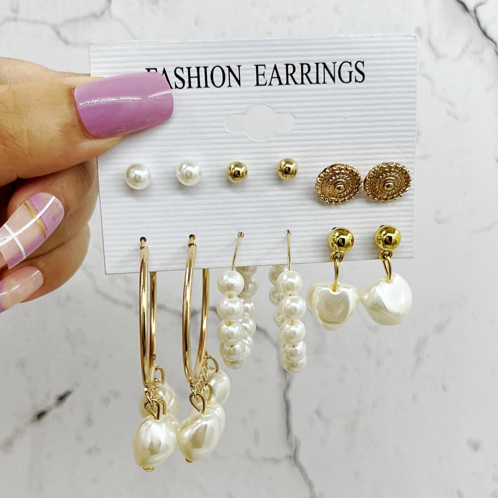 XP17 Gold Geometric Pearl Hoop Earring Set