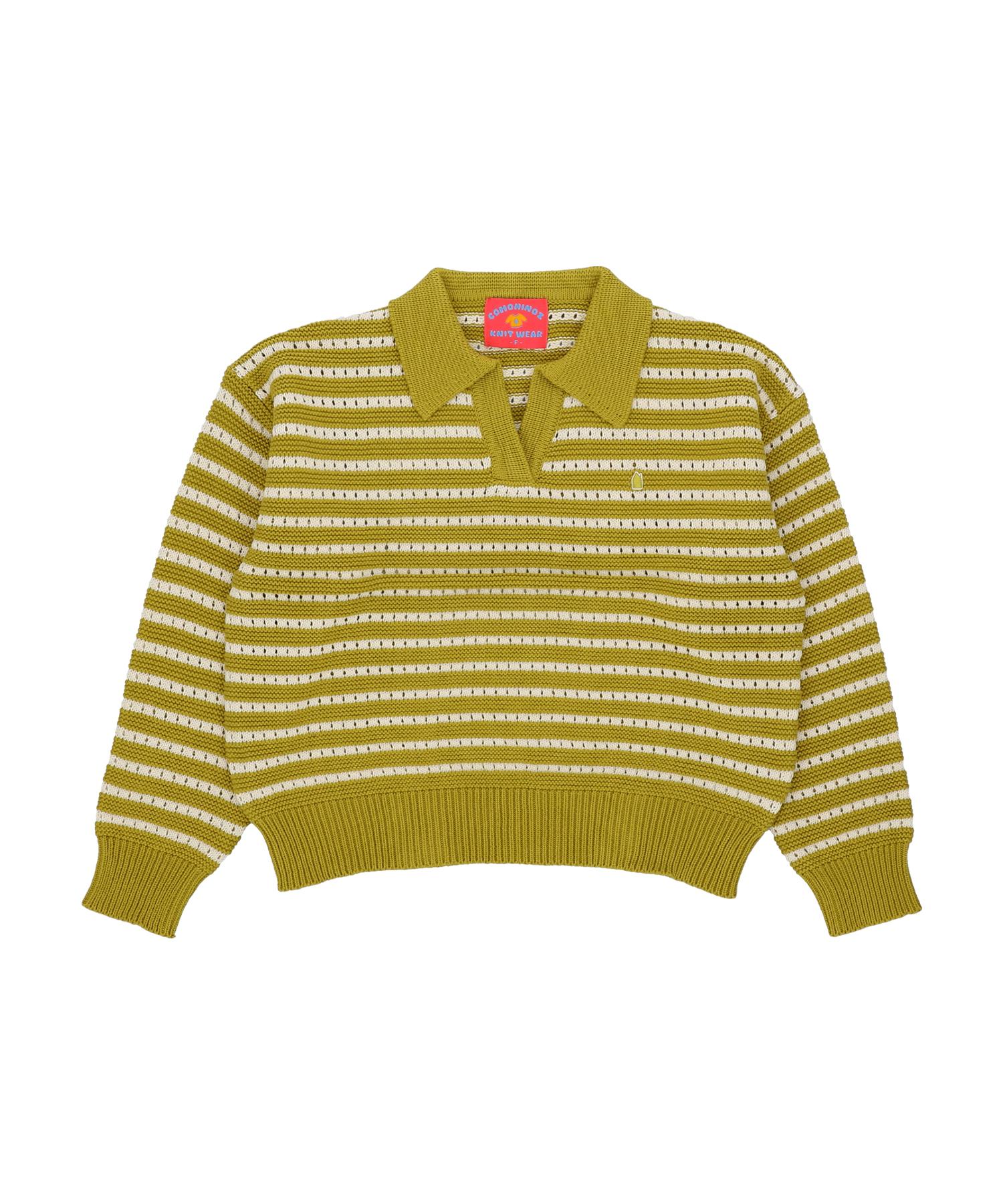 Comoni Nose W Crochet Stripe Pullover [Olive Green] Olive Green/Free