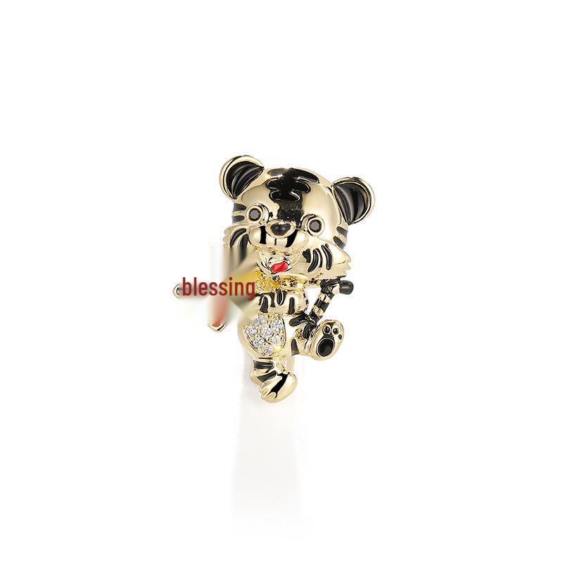 Bo Xin Yun Zodiac Tiger Brooch: Cute Chinese Style Lapel Pin with Zirconia