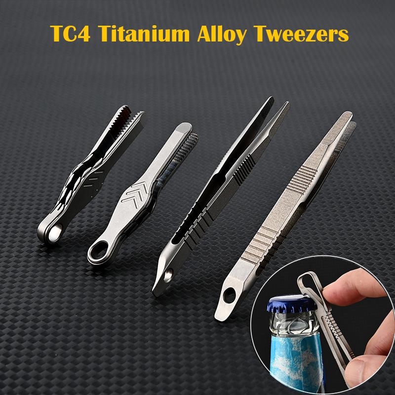 TC4 Titanium Alloy Tweezers Pick Up Clamping EDC Multipurpose Gadget Professional Outdoor Tool Bottle Opener Crowbar