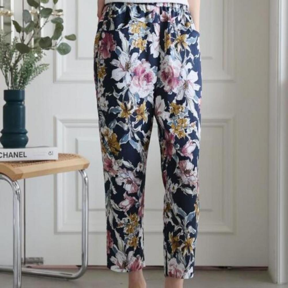 New ArrivalS Open Run Women S Vacation Look Flower Pattern Pocket Banding pantS
