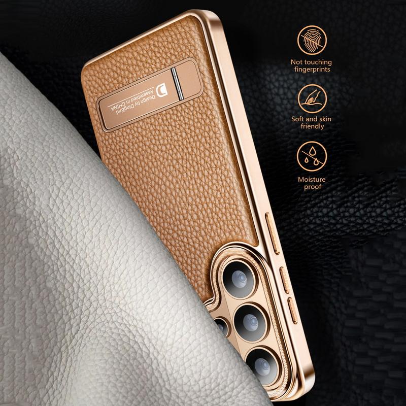 Plating Magnetic Leather Case For Samsung Galaxy S26 Ultra S25 S24 S23 Ultra Luxury Shockproof Bumper Folding Bracket Phone Cover
