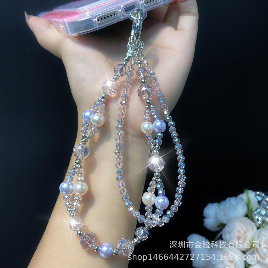 Phone Chain Rope Creative Double Chain Handmade Beaded Crystal Phone Chain New Hanging Decoration Phone Case Hanging Chain Ins Wholesale