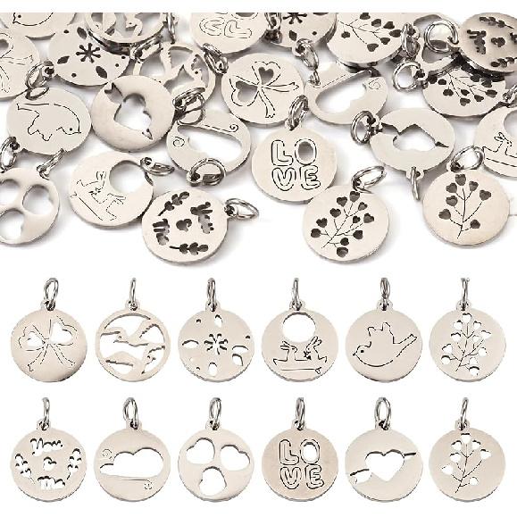 

50 шт. Подвески из нержавеющей стали с филигранью, травленые металлические украшения, разноцветные большие подвески для ожерелья, брелока, материалы для изготовления DIY ювелирных изделий Stainless Steel Color-Mix