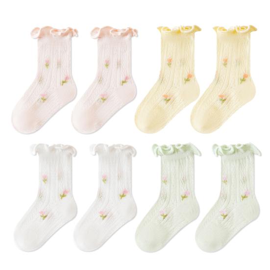 1 Pair Baby Cotton Mesh Ruffle Socks Thin Summer Crew Socks for Newborns Girls Breathable Seamless Soft Kids Socks for Infant & Toddler
