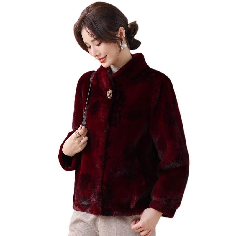 Elegant Faux Mink Velvet Autumn/Winter Coat for Middle-Aged Women
