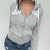 Letter Print Zipper Hoodie For Women Casual Style Short Slim Fit Drawstring Versatile Fashionable Versatile Sports Jacket