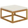 Footrest - Solid Acacia Wood - Cream White - Padded Cushion - Oiled Finish - Contemporary Style