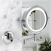 8.5 Inch Magnifying Makeup Mirror with LED Lights, Hard Wired Wall Mounted Adjustable Cosmetic Mirror, Brass Double Sided Vanity Mirror, Bathroom