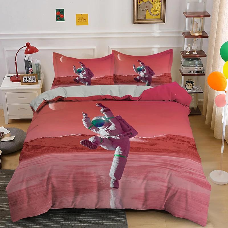 Astronaut King Queen Duvet Cover Space Cycling Bedding Set Cartoon Universe Comforter Cover Galaxy 2/3Pcs Polyester Quilt Cover