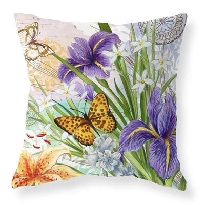 Retro Lawenda Lotos Motyl Druk Poszewka na Poduszkę Salon Sofa Poszewka Sypialnia Pokój Wystrój Domu 45x45cm