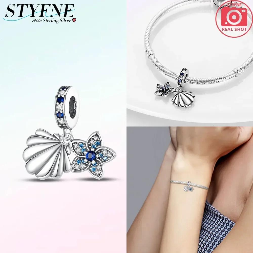 Classic Original Copper Glittering Luminous Blue Heart Shells Snakes Charm Fit Original Bracelet Women Jewelry Diy Gift