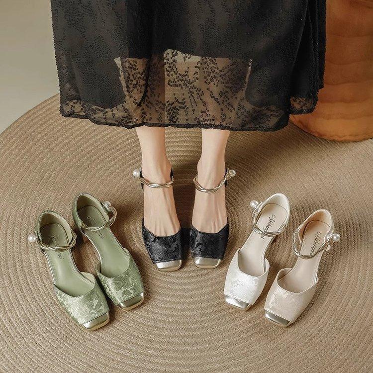 Baotou Sandals Women's 2025 New Summer National Style New Chinese Style with Cheongsam Single Shoes French Temperament Square Head High Heels