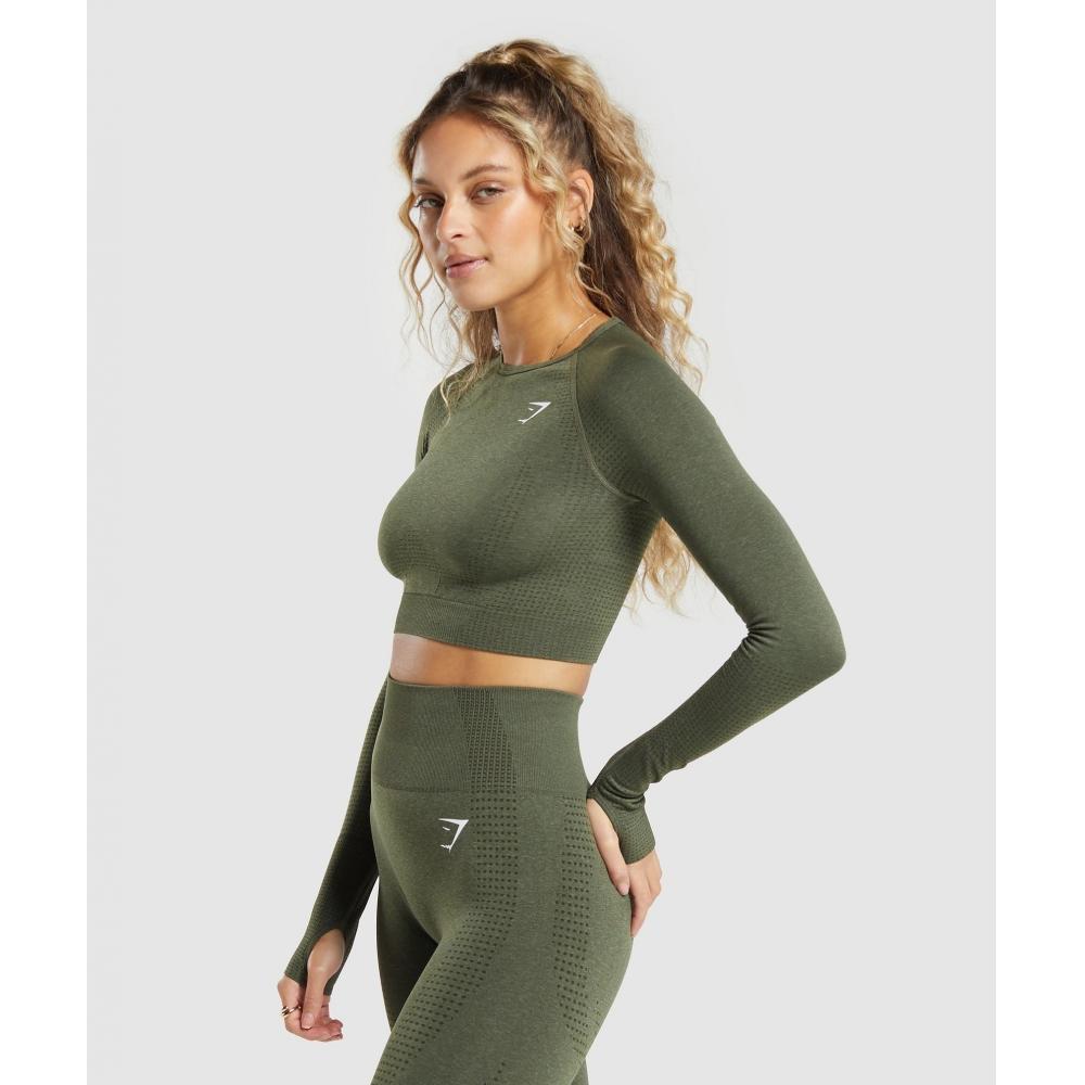 Woodland Green Marl Gymshark Vital Long Sleeve Crop Top Buy