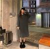 Korean loose hooded bottoming knitted dress women's 2026 autumn and winter thickened knee sweater medium and long skirt