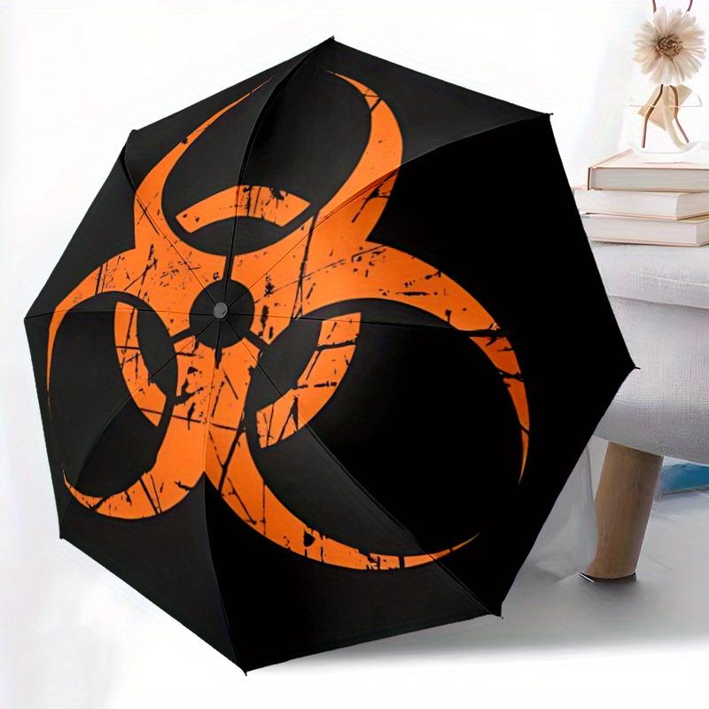 1pc Biohazard Symbol Automatic Folding Umbrella, 8 Ribs for All-Season Use, Portable for Travel & Outdoor Activities, Playful Design A0819083
