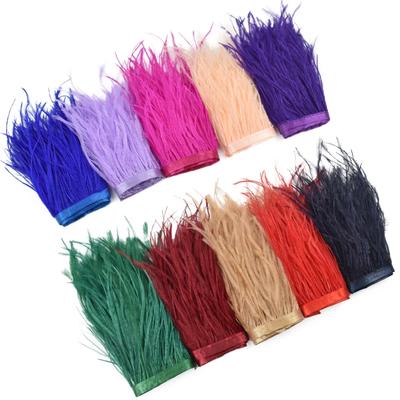 1Meter Ostrich Feathers On Ribbon 10-15CM Feather Tassel Fringe Trim Headpiece Flecos Sewing Trimmings Needlework Clothes Decor