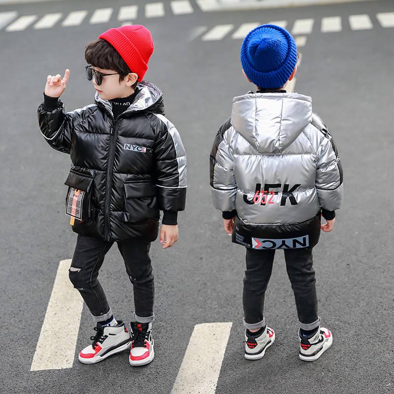 Russian Winter Warm Girls Down Jackets Boys Waterproof Hooded Outerwear Coats Children Glossy Jacket