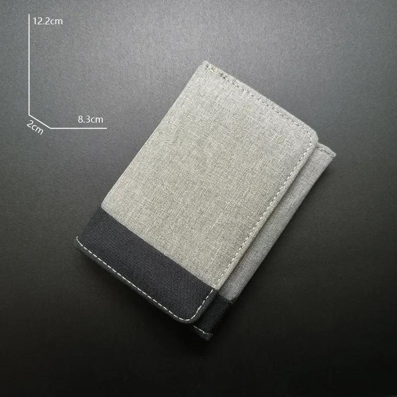 Men's Fashion Short Canvas Wallet Contrasting Colors Small Three Folded Purse Card Coin Small Change Bags