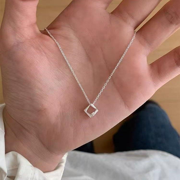 925 Sterling Silver Square Geometric Clavicle Necklace - Versatile Summer Jewelry for Dresses
