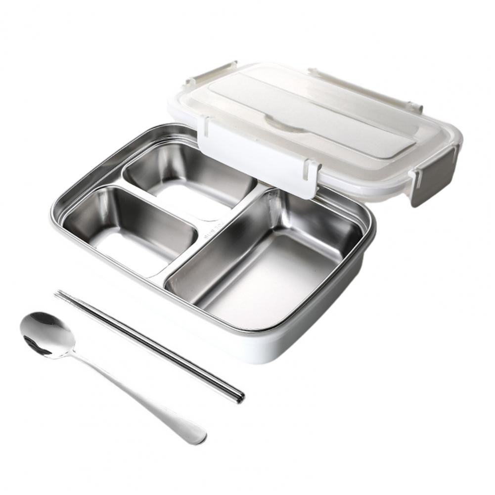 

Lunch Box Stainless Steel Inner Container With 3/4 Compartments Leak-Proof Bento Box With Chopsticks Spoon Mobile Phone Holder A белый
