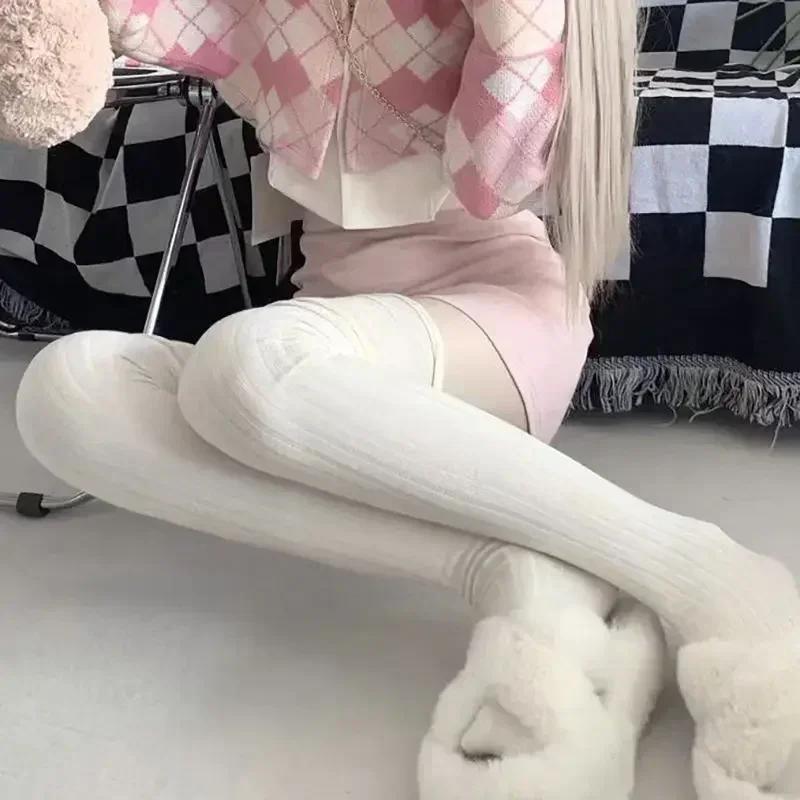 2pairs Women's Knee-length Socks Ladies Thigh-length SocksWarm Knitted Boot Socks Leg Warmers Japan JK Cotton Thigh High Bottoms