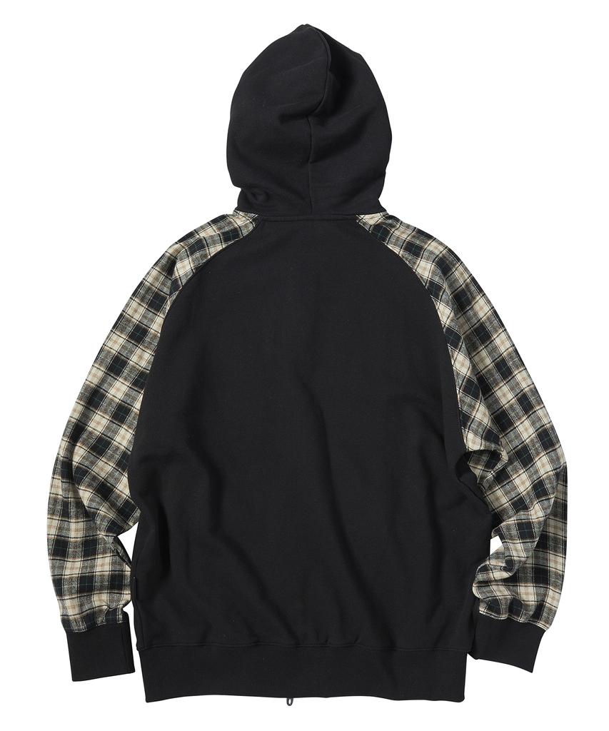 Travel Star Combination Check Hooded Zip-Up Black
