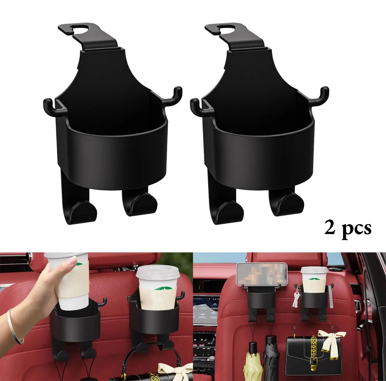 

2Pcs Car Seat Headrest Hook Hanger Storage Organizer Universal with Cup Holder for Handbag Fit Universal Vehicle Car Accessories чёрный