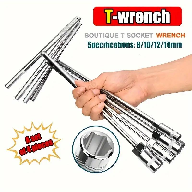 4 Pezzi/set Set di Chiavi a Bussola Combinate Multi-pezzo a Forma di T in Acciaio al Cromo Vanadio per Manutenzione Automobilistica e Domestica - Durevol