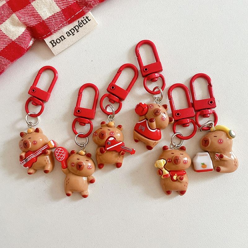5-50Pcs Capibara Keychains Yellow Capybara Keyring For Bag Cell Phone Hanger Cute Car Key Pendant Small Gift Hairpin Accessories