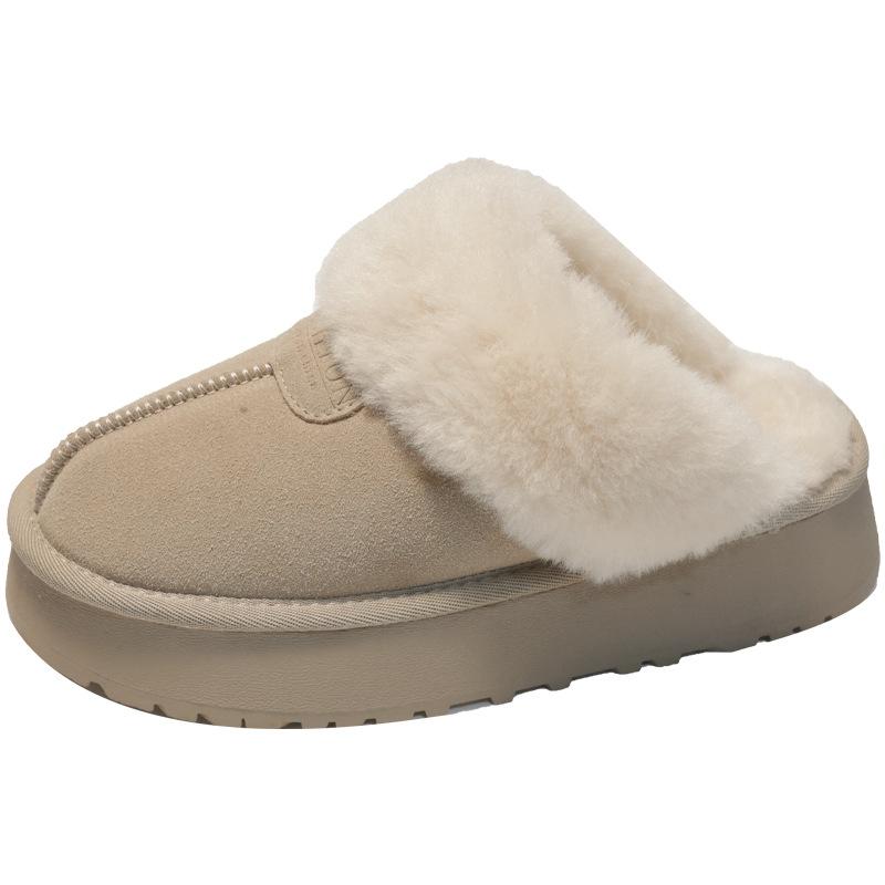 Thick-soled Wool Integrated Slippers Outer Slippers 2025 New Autumn and Winter Bag Head Fluffy Slippers Piled Cotton Slippers