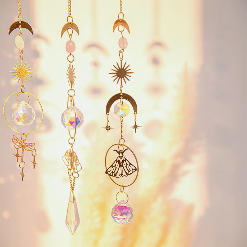 Garden Wind Chime Suncatcher Hanging Crystal Moon Catcher Pendants Rainbow Prism Wind Spinner Rainbow Maker Home Garden Decor