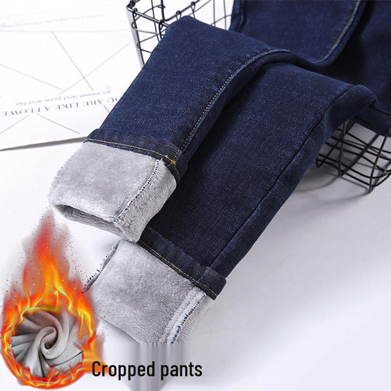 Women s 2025 High-Waisted Gray Velvet Slim Fit Winter Jeans 30