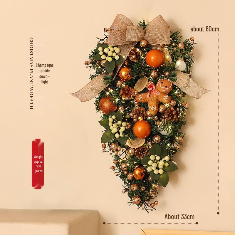 Luminous Christmas Tree Wall Decorations with Ornaments, Pine Cones, and Vines