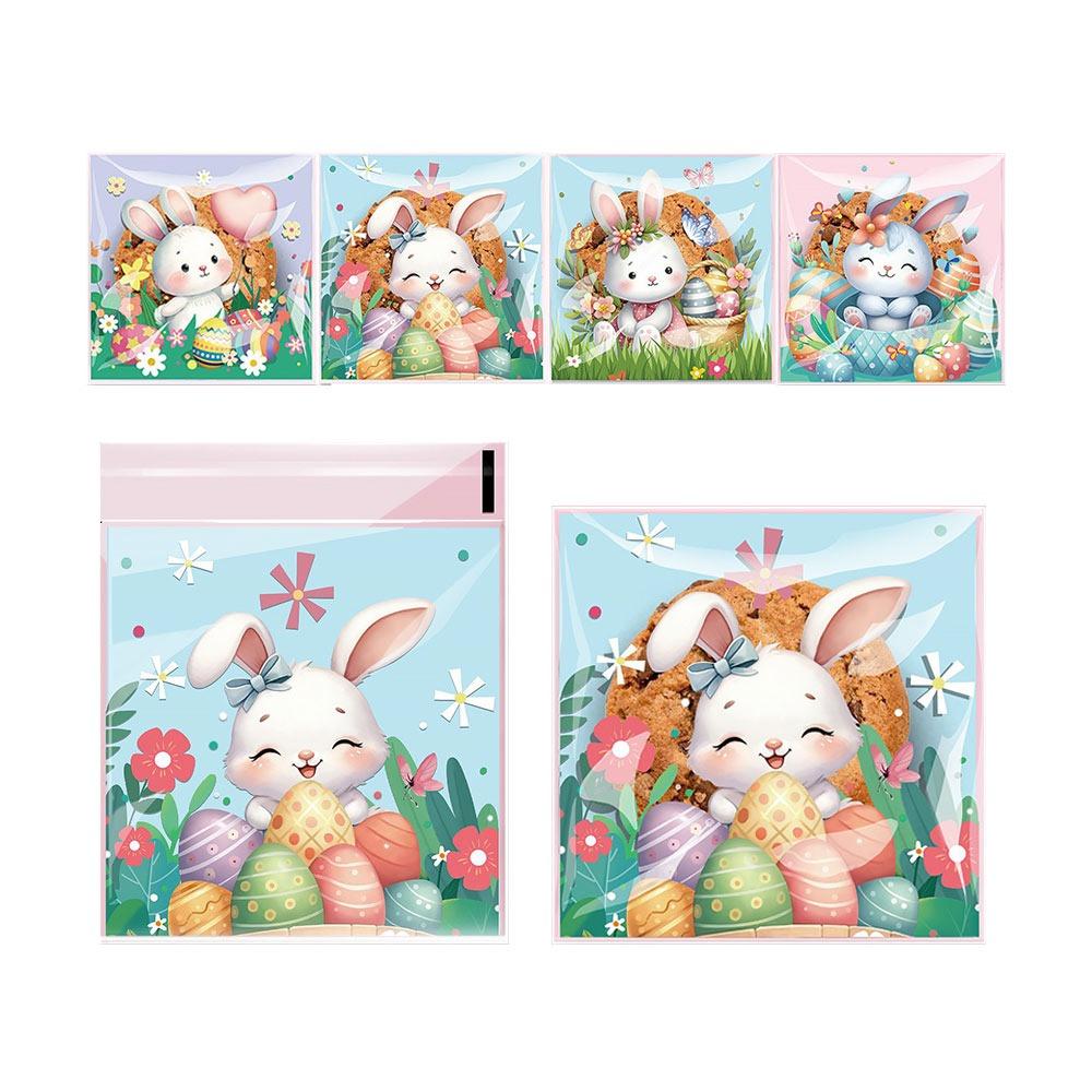 100PCS Multicolor Easter Candy Bags OPP Accessories Easter Cookie Bags Cartton Rabbit Eggs Wrapping Bag Biscuit Snacks Sugars