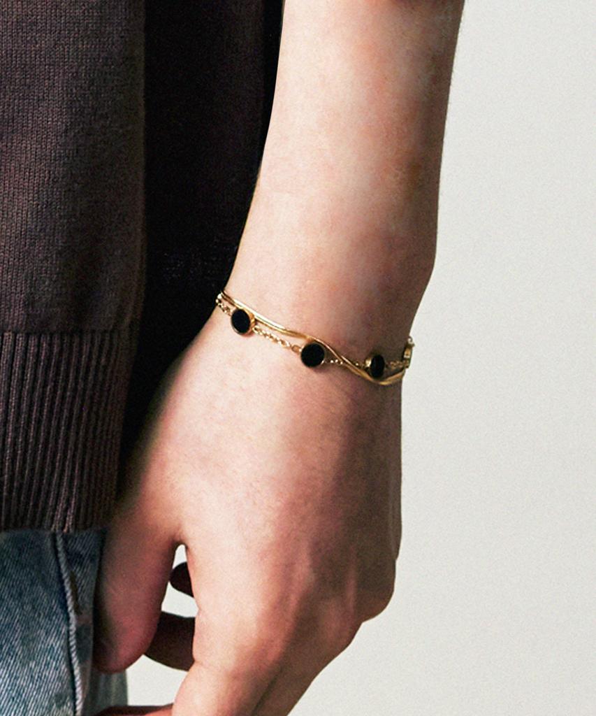 Ssy Double Layered Onyx Stone Bracelet Circle Gold