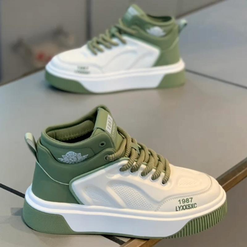 Winter new thick-soled high-top board shoes single cotton leather perforated casual shoes ok