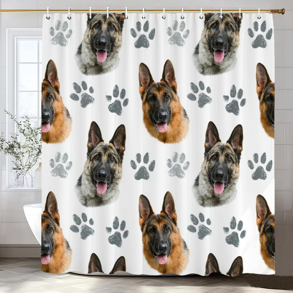 Cartoon Cute Dog Animal Pattern Shower Curtain, Flowers and Plants Bathroom Decorative Shower Curtain,Home Curtain with Hooks