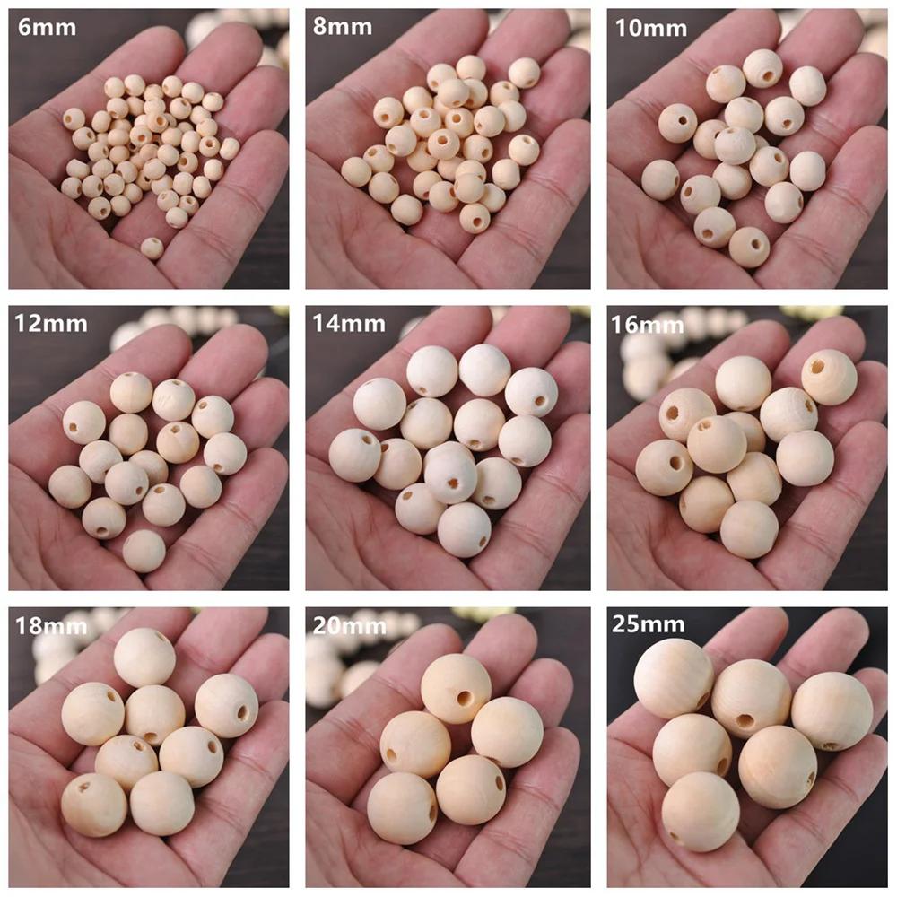 4mm 6mm 8mm 10mm 12mm 14mm 16mm 18mm 20mm 25mm Round Natural Wood Loose Beads for DIY Crafts Woodcraft Jewelry Bracelet Making Accessories
