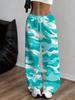 Women's Plus Size Turquoise and White Camo Print Wide Leg Pants
