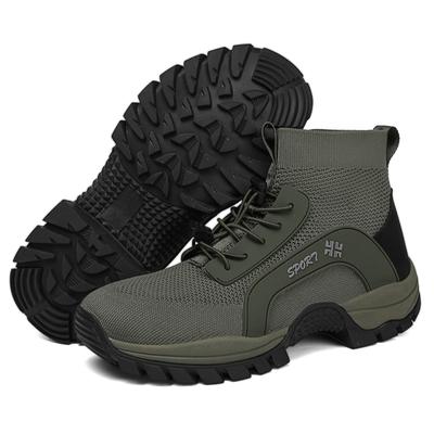 High-top Hiking Shoes Knitted Mesh Outdoor Sneakers Climbing Sports Shoes Breathable Anti-slip Trainers for Fishing Trekking Walking