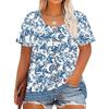 Plus Size Women's Fashion Casual Vintage Printed O-Neck Short Sleeve Button T-Shirt Top
