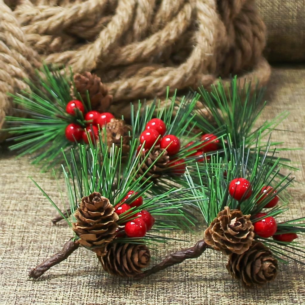 10pcs Set Artificial Pine Cone Red Berry Floral Decorations Holiday Decorations for Christmas Easter Thanksgiving New Year Home