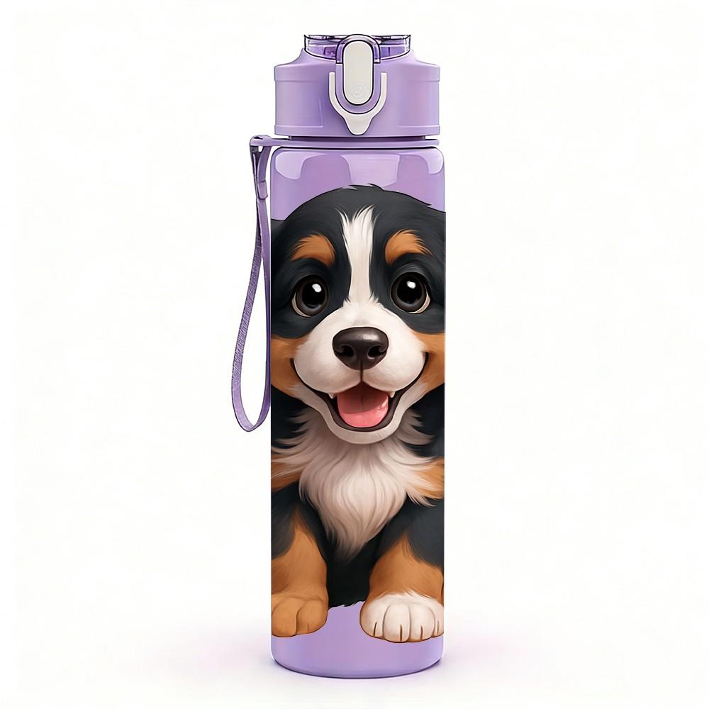 1PC Bernese Mountain Dog Pet Print 750ml Color Plastic Sports Water Bottle Leakproof Flip Straw Lid Suitable for Sports Office Home Use