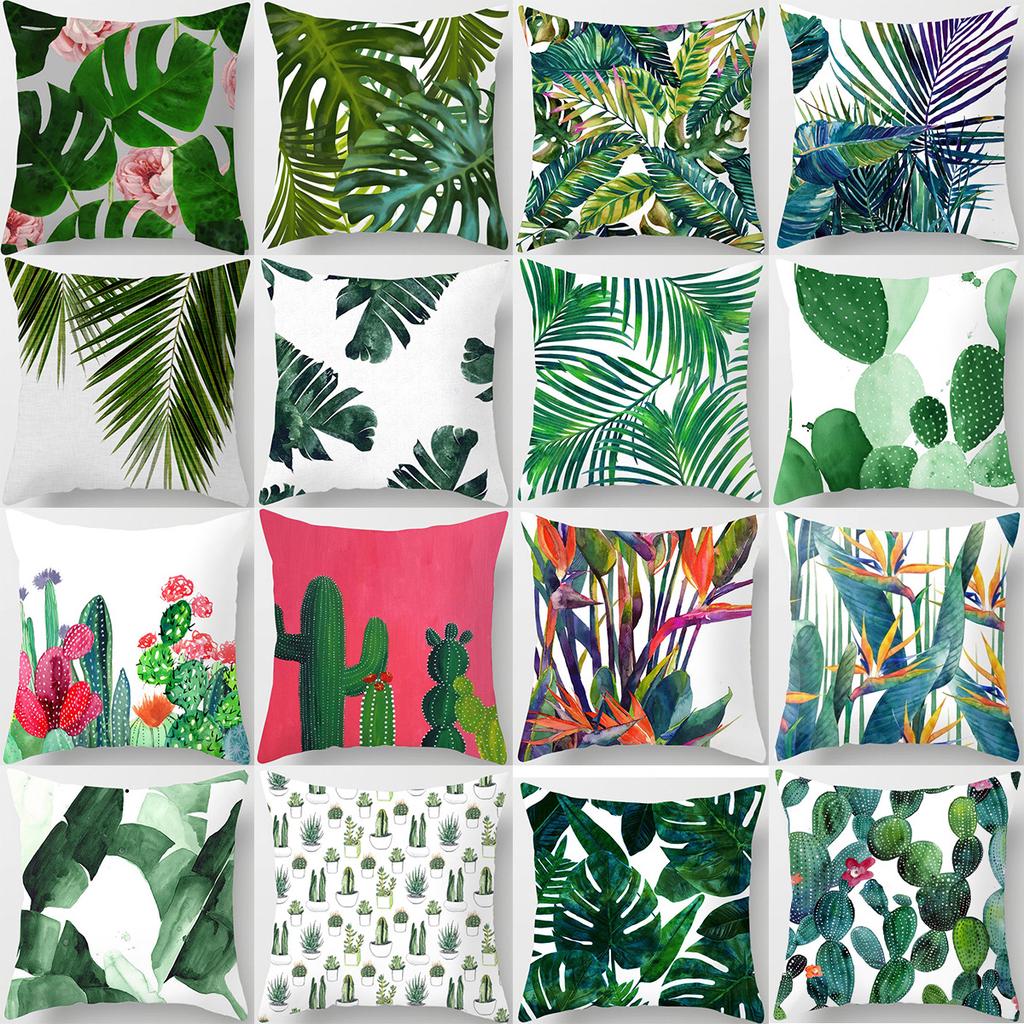 New Tropical Plant Fashionable Leaves Rainforest Pillow Case Cushion Cover Peach Leather Velvet Digital