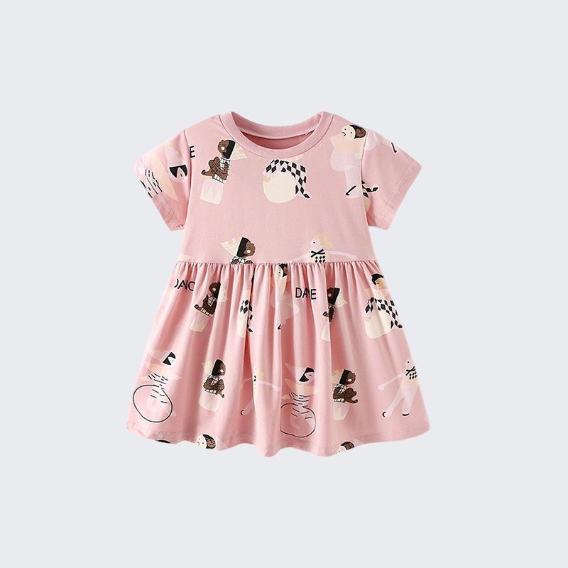Girls Summer Round Neck Short Sleeve Dress for Toddlers and Kids Princess 100