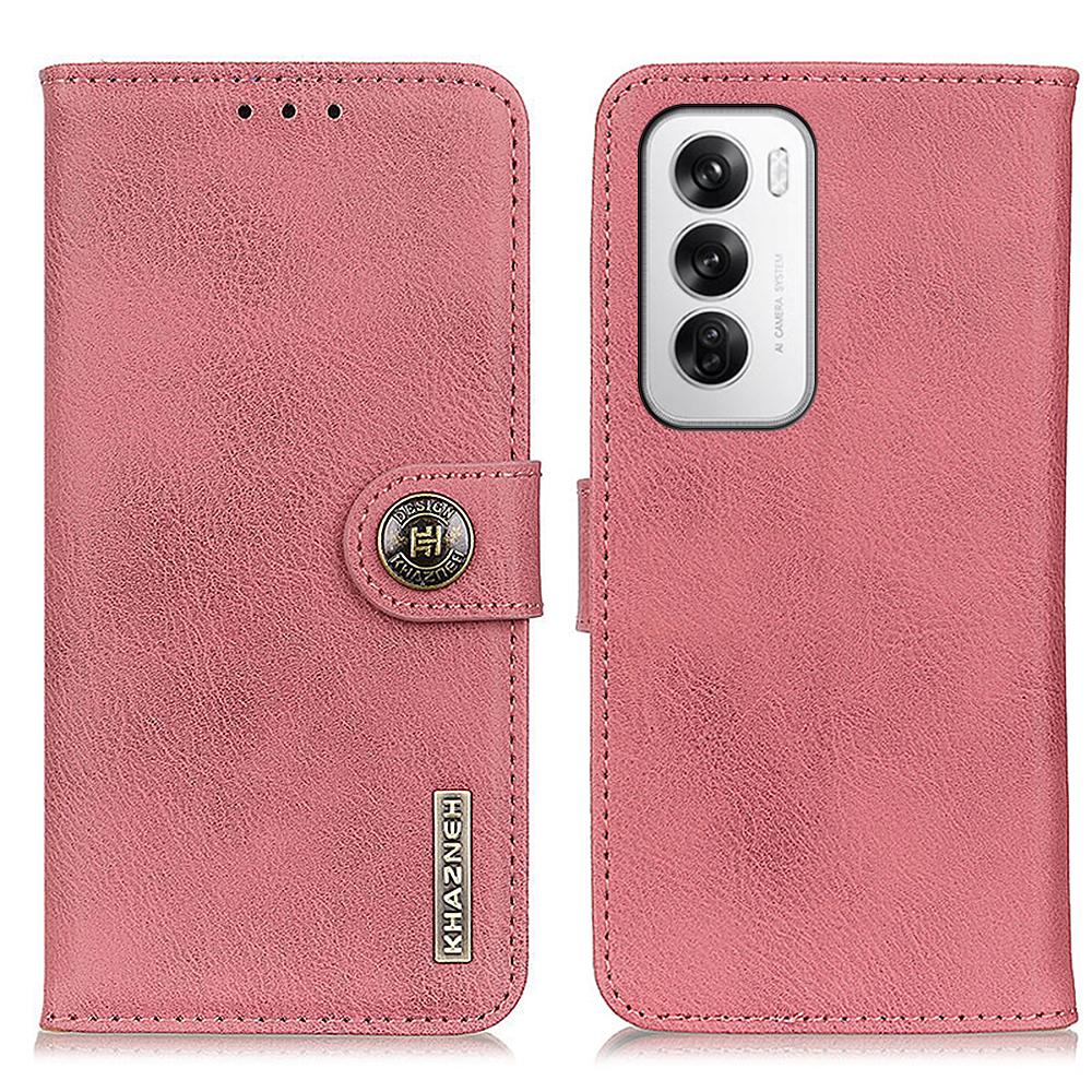 

For Oppo Reno12 5G (Global) Case Cowhide Texture Leather Wallet Stand Cover Pink